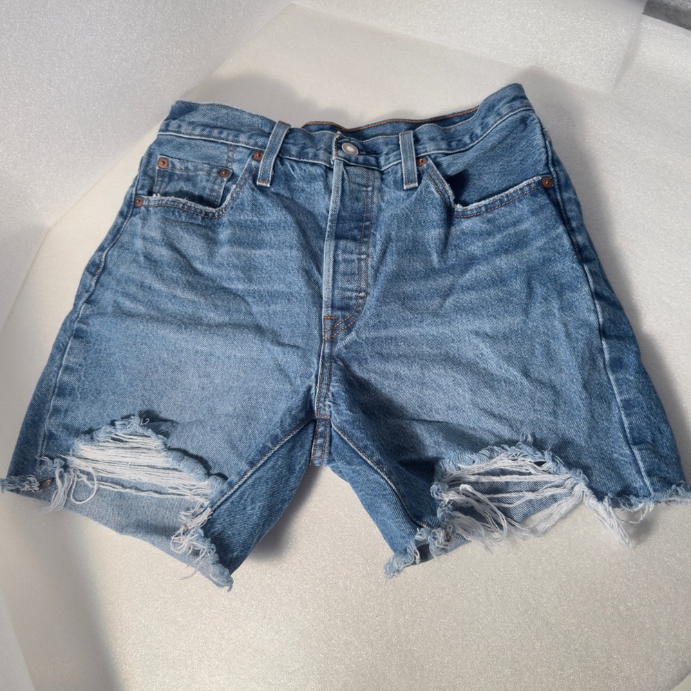 Levi's 501 Original Distressed Denim Shorts Light Wash High Rise Button Fly 28